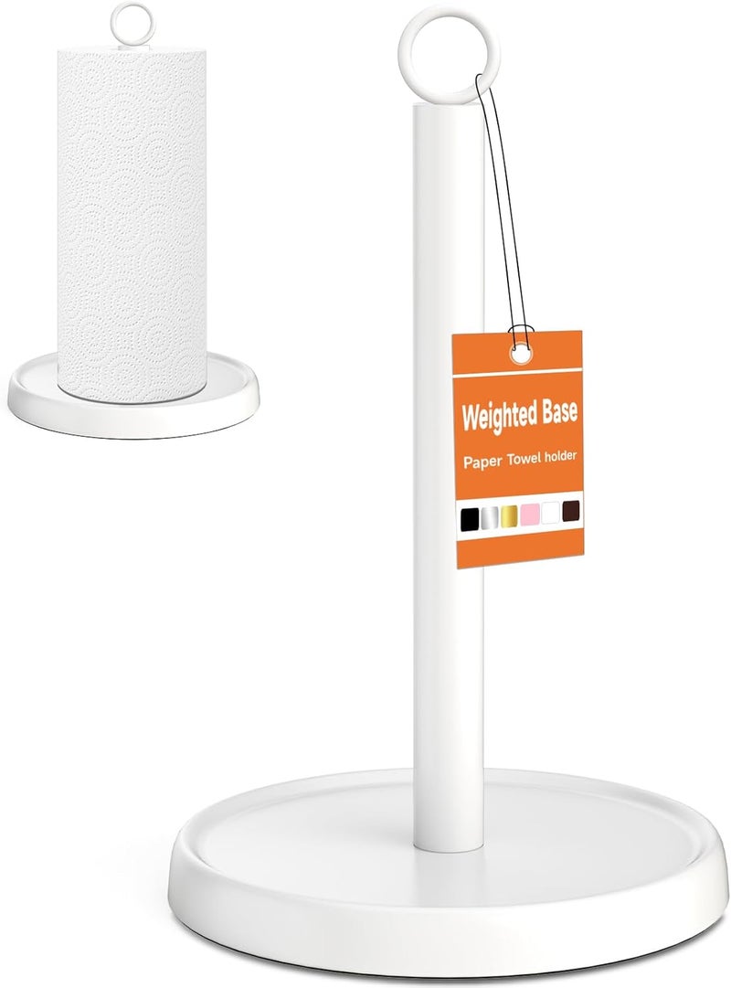 PAROTO White Paper Towel Holder Countertop, White Kitchen Accessories Decor, Stainless Steel, Paper Towel Holder Stand for Bathroom Farmhouse Essentials, Weighted Base, Anti-Slip - Image 1